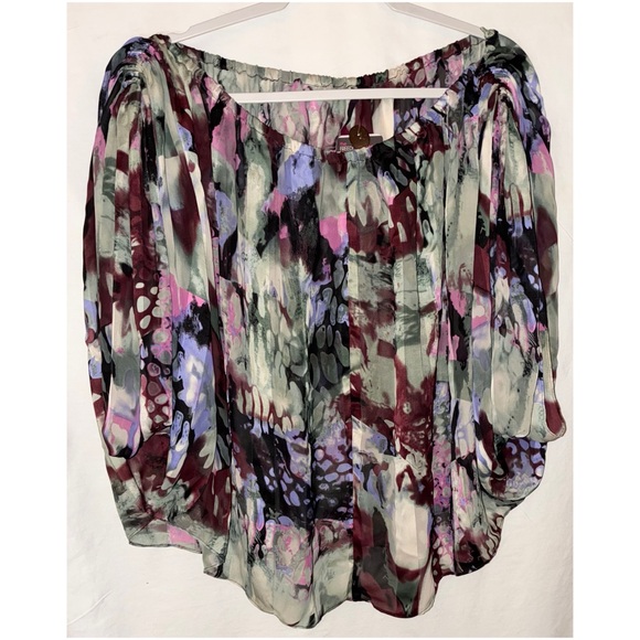 Abi Ferrin Tops - Silk Print Off The Shoulder Short Sleeve Blouse Top MultiColor By Abi Ferrin New